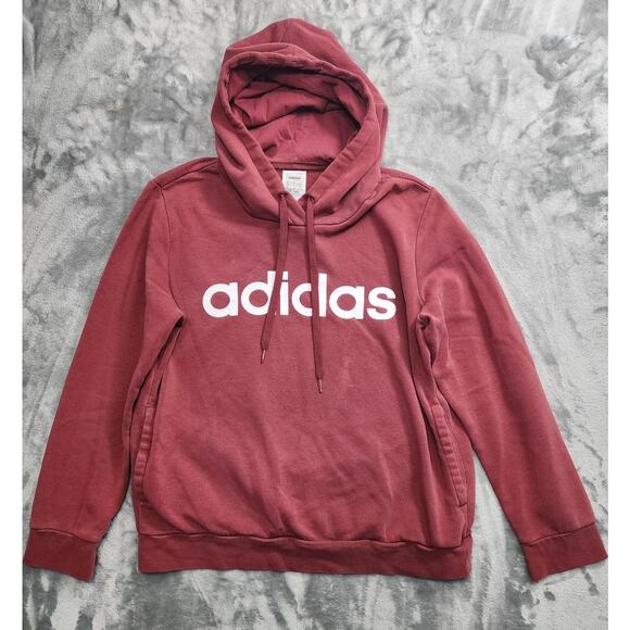 Adidas Sweatshirt Womens L Red Essentials Linear Pullover Hoodie Athleisure - Picture 1 of 8